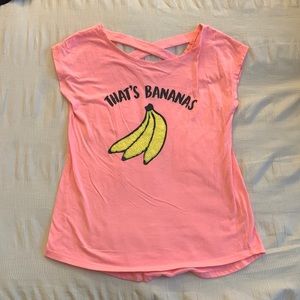 Hot pink girls T-shirt with cute banana sequin detail